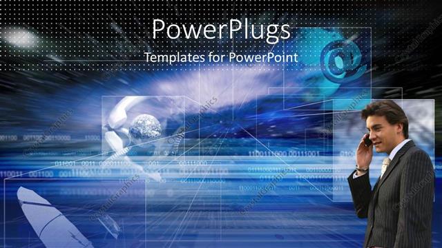  Presentation with telecommunication - A businessman with technological background along with binary numbers