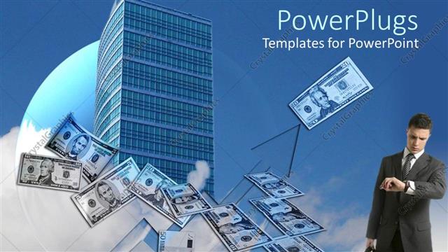  Presentation with waiting - A businessman waiting for someone with dollar notes in the background