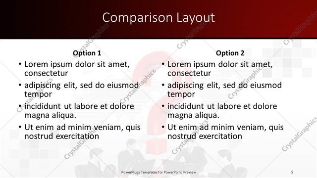 Comparison presentation slide layout