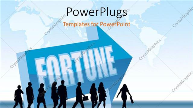  Presentation with direction - Businessmen walking in the direction of FORTUNE with world map in background