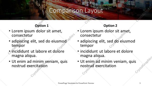 Comparison presentation slide layout