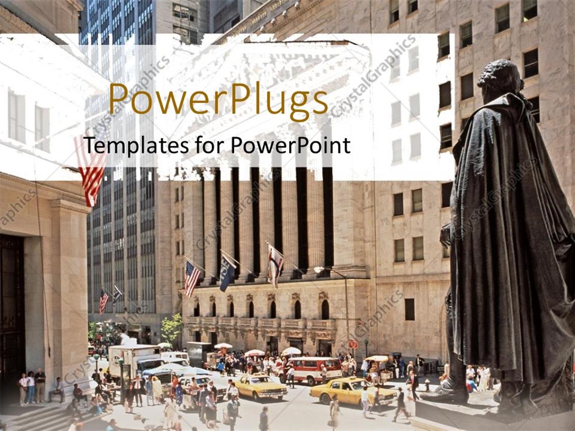 PowerPoint Template busy Wall street stock exchange with people and
