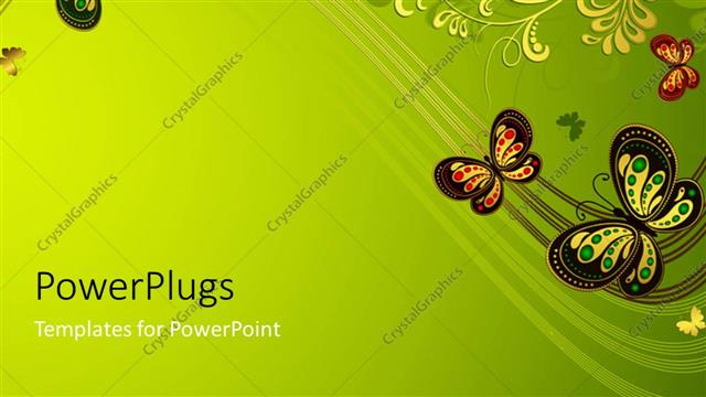  Presentation with olive green - Butterflies and flower on olive green background