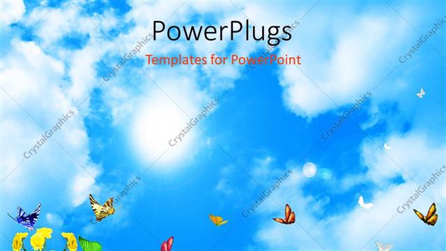  Presentation with flowers - Butterflies fluttering in field of yellow flowers under blue sky