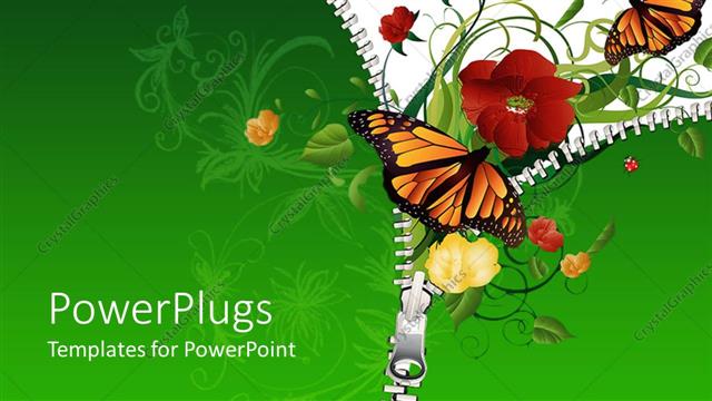  Presentation with plants - Butterflies flying out of opened zipper to green plants