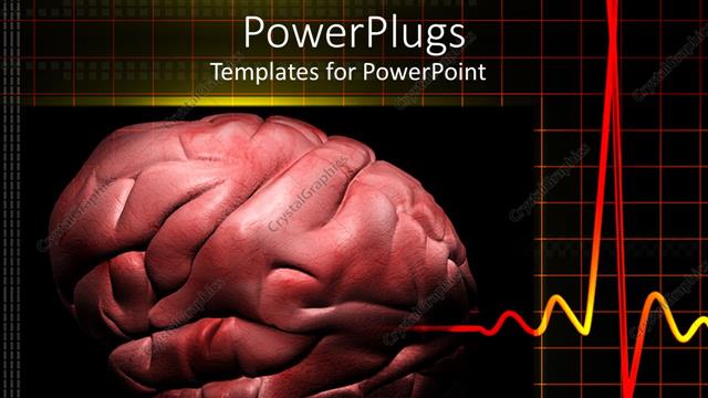  Presentation with pulse - Cadiogram pulse with depiction of human brain on black background