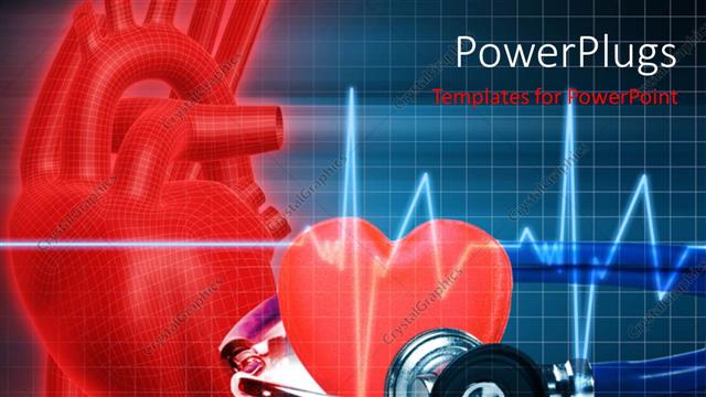  Presentation with pulse - Cadiogram pulse with red heart symbol and pair of gym dumb bells