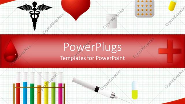  Presentation with medical heart - Caduceus, heart, pills, test tubes, syringe