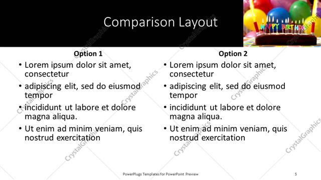 Comparison presentation slide layout