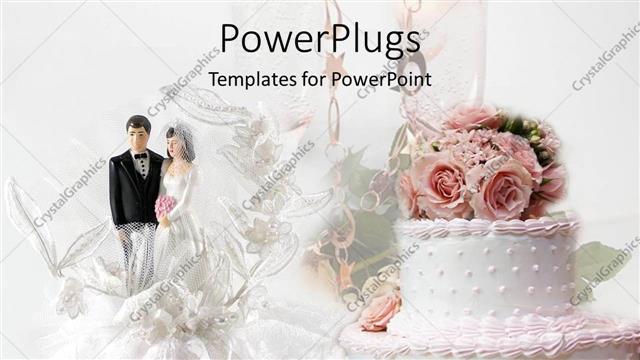  Presentation with married couple - With cake with pink flowers and married couple figure
