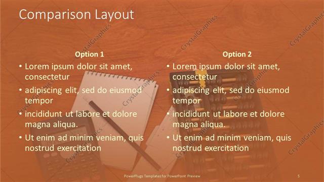 Comparison presentation slide layout