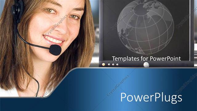  Presentation with friendly - A call center girl with a screen in the background