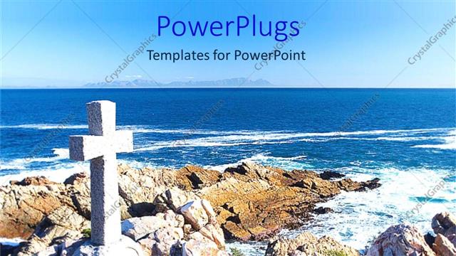  Presentation with calm sea - Calm blue sea with grave in rocks at sea shore