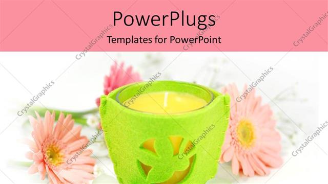  Presentation with lemon - Candle in a lemon green casing with flowers and stones