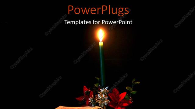  Presentation with religion - A candle with a number of roses and a bible