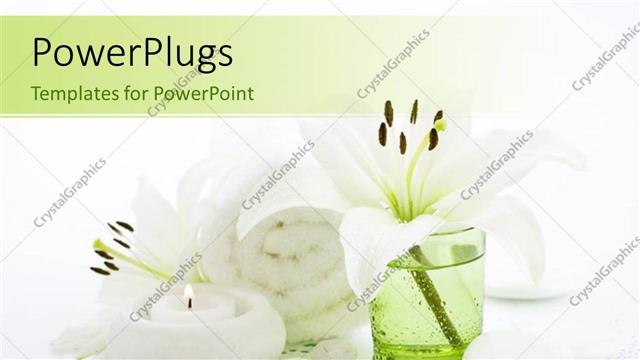  Presentation with spa concept - A candle with a towel and some pebbles all in white