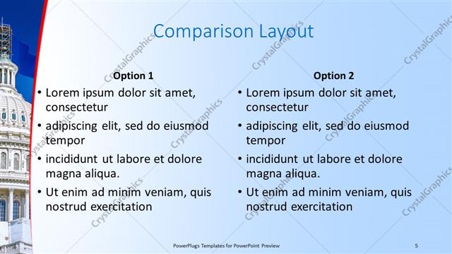 Comparison presentation slide layout