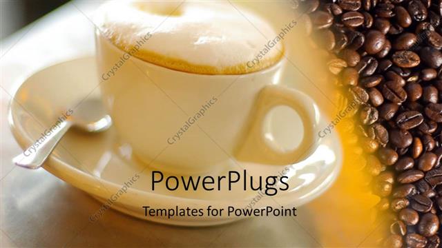  Presentation with cappuccino - Cappuccino in glass ware and saucer with coffee beans