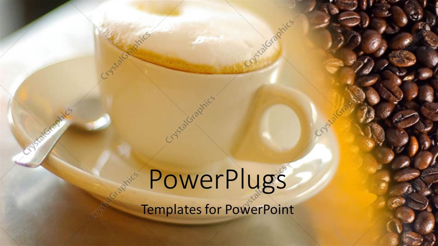 Featuring Cappuccino in Glass Ware and Saucer with Coffee Beans