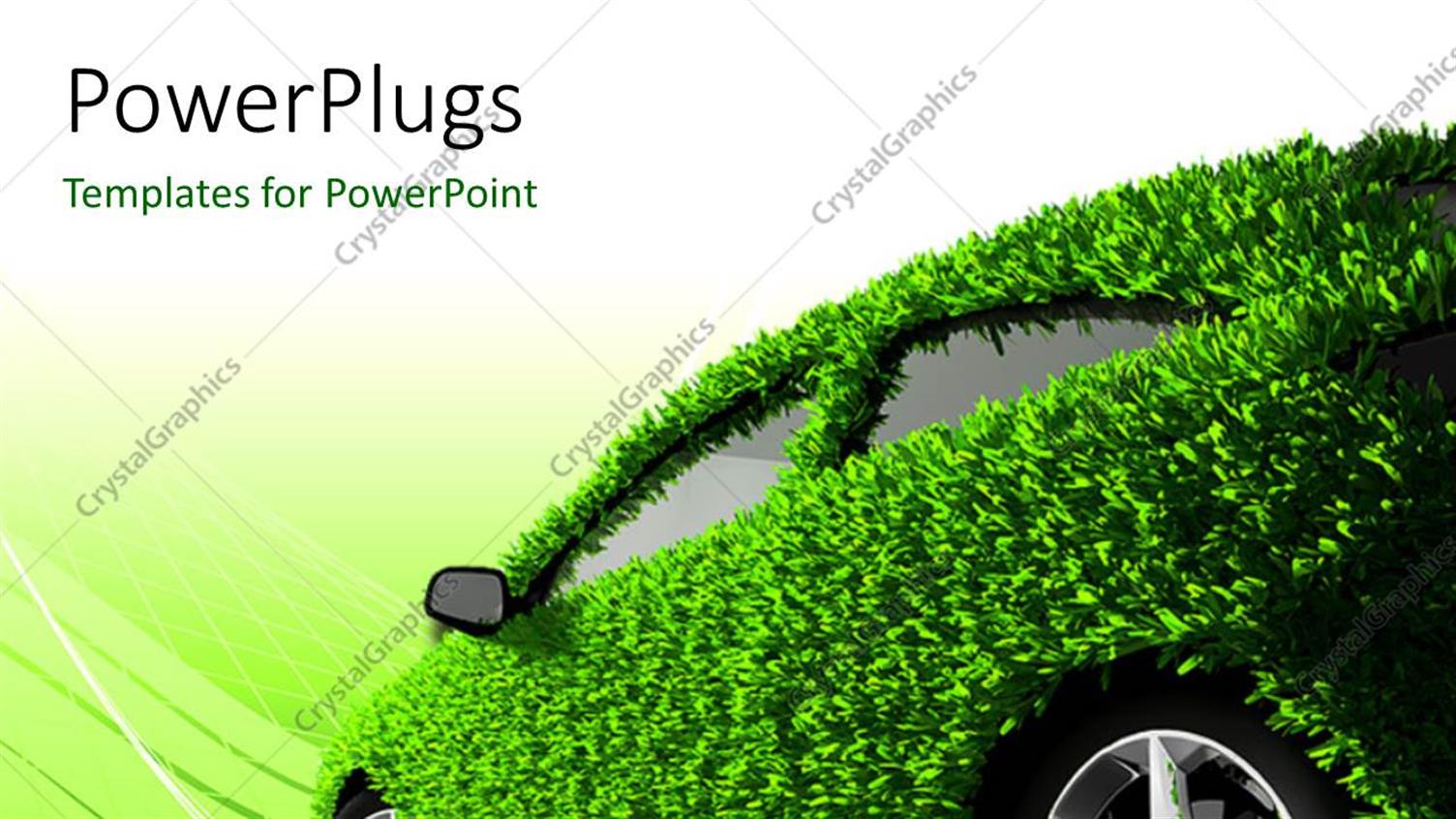 Featuring Car COvered in Green Grass Over Cool Background