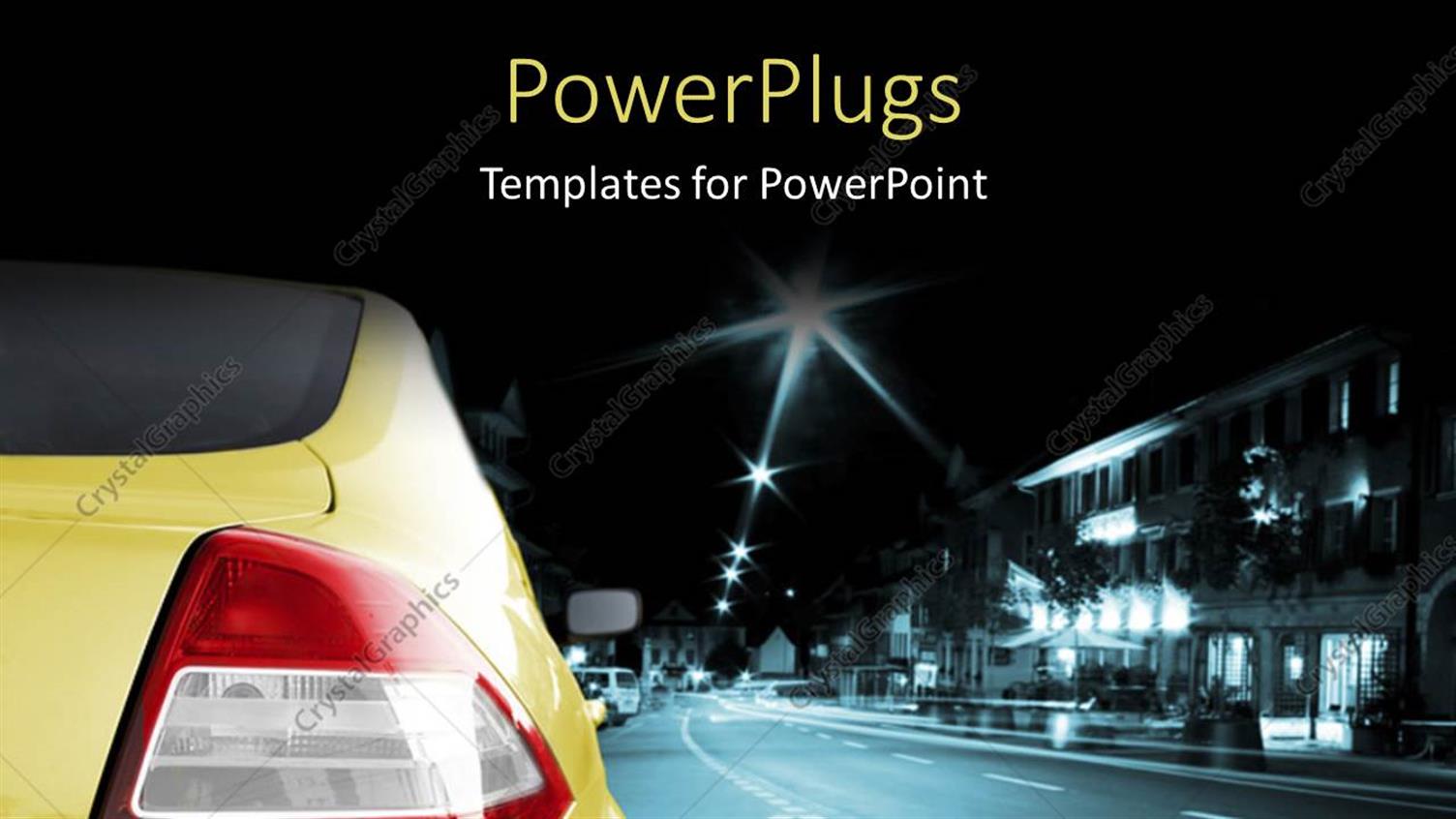 Featuring a Car on a Road with Lights in the Background