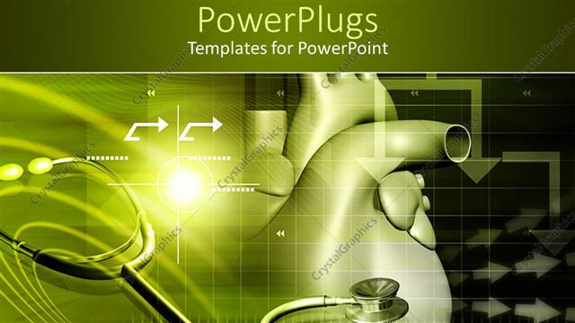 Presentation with cardiology - Cardiology with heart, stethoscope, arrows, medicine