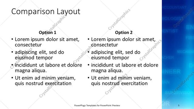 Comparison presentation slide layout