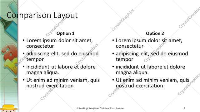 Comparison presentation slide layout
