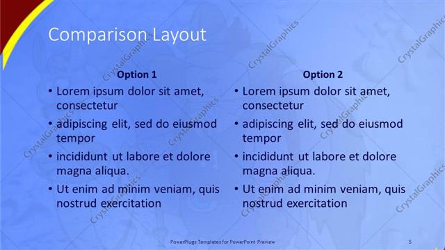 Comparison presentation slide layout