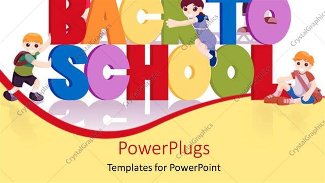  Presentation with cartoon children - A cartoon of five school children with back to school text