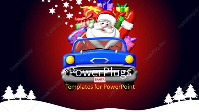  Presentation with santa - Cartoon images of a car with Santa clause in it
