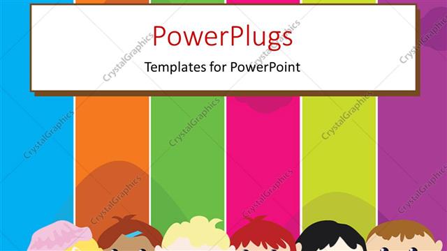  Presentation with colorful - A cartoon theme of six kids standing in front of a colorful board