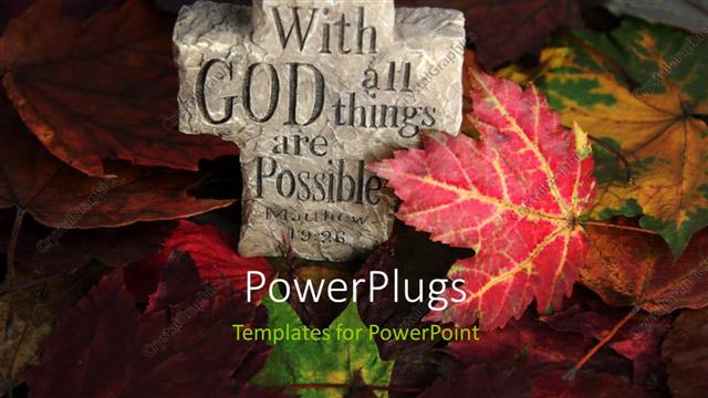  Presentation with rock - Carved cross out of rock in autumn leaves with religious saying engraved?