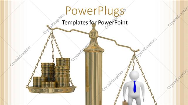  Presentation with profit - Cashes and 3D businessman on weights with colored strips