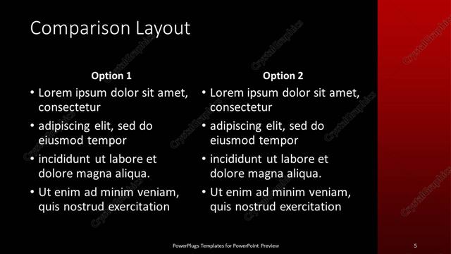 Comparison presentation slide layout