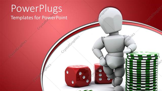  Presentation with casino - Casino theme with white 3D figure two red dice and green casino chips