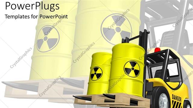  Presentation with caution - Caution hazards  truck lift with yellow hazard containers  danger zone