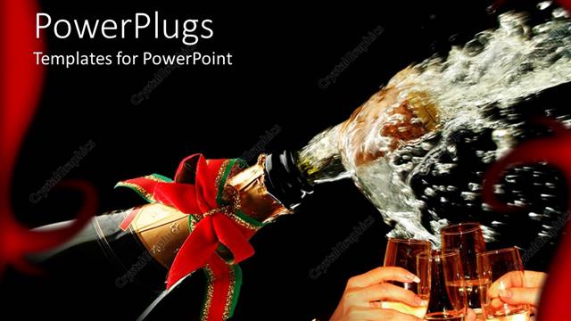  Presentation with champagne - Celebrating theme with four glasses of champagne and champagne bottle