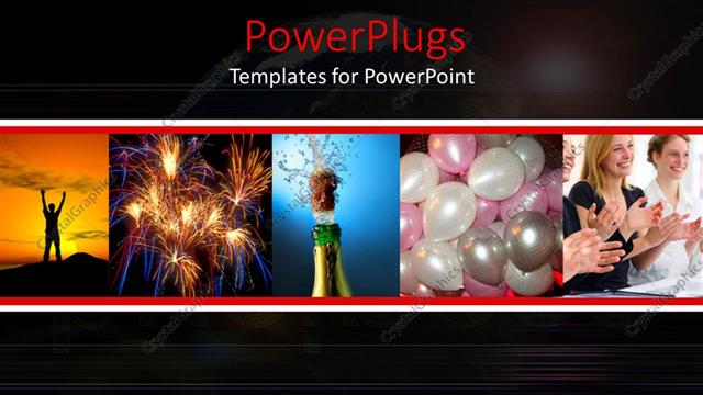  Presentation with fireworks - Celebration, success metaphor with champagne bottle, applause, fireworks