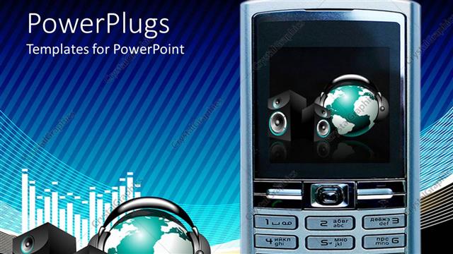  Presentation with cell - A cell phone with a globe and headphones