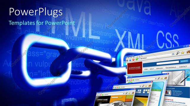  Presentation with web technology - A chain with a number of computer screens and bluish background