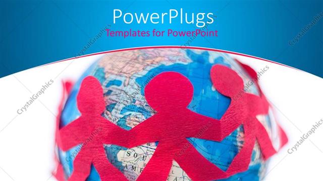  Presentation with international - Chain of red people cutouts around a globe