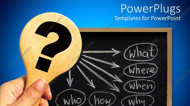  Presentation with chalk board - Chalk board with Question quotes and an adult hand holding question mark