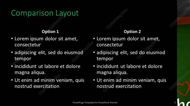Comparison presentation slide layout