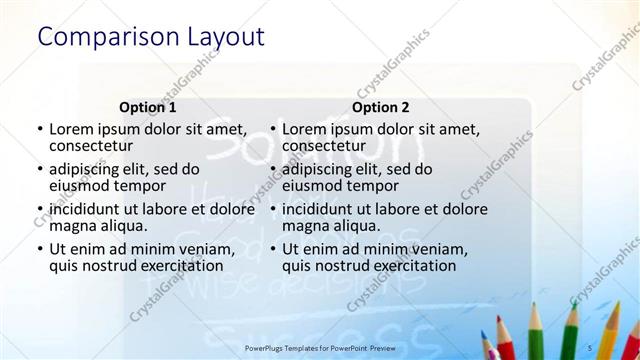 Comparison presentation slide layout