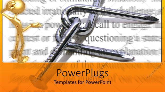  Presentation with definition - Challenge metaphor with gold man studying bent nails, dictionary definition background