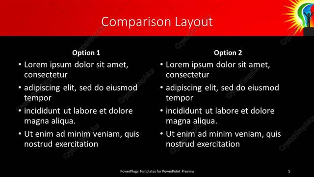 Comparison presentation slide layout