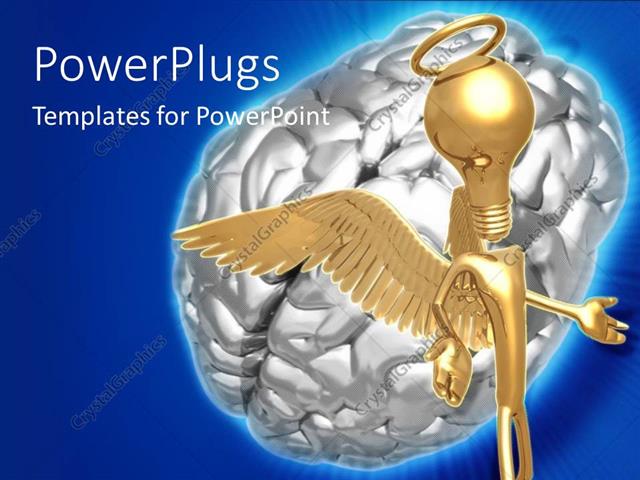  Presentation with brain - A character with an idea with brain in the background