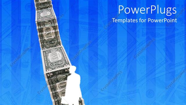  Presentation with stairs - A character walking up on stairs made of dollar bills