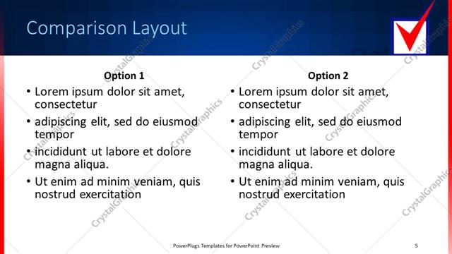 Comparison presentation slide layout